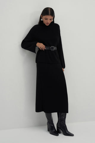 Sara Knit Skirt & Sweater Set Black