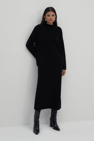 Sara Knit Skirt & Sweater Set Black