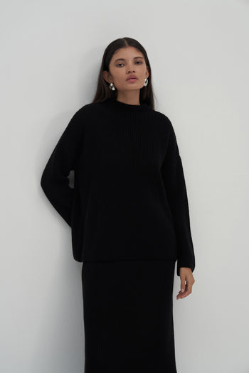 Sara Knit Skirt & Sweater Set Black
