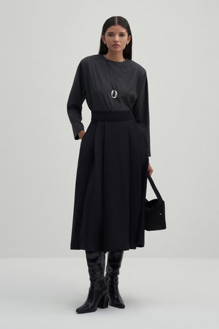 Black Volute Midi Skirt