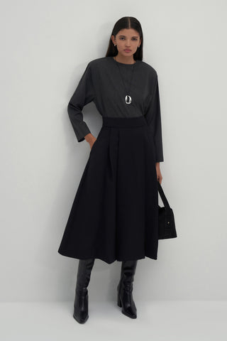 Black Volute Midi Skirt