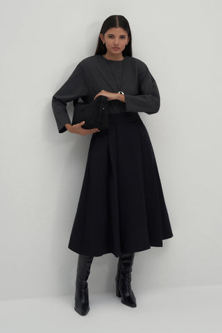 Black Volute Midi Skirt