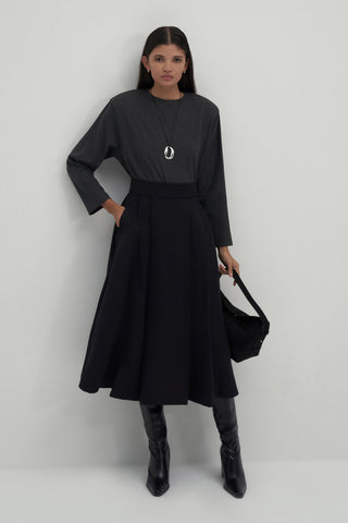 Black Volute Midi Skirt