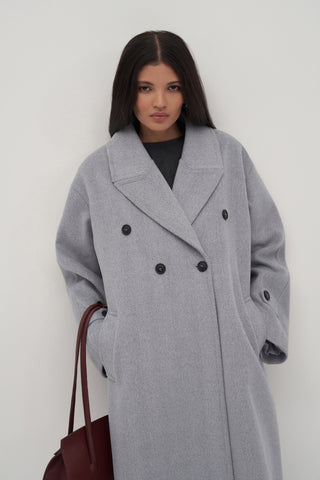 Galia Textured Wool Blend Oversized Coat Grey