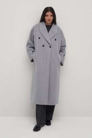 Galia Textured Wool Blend Oversized Coat Grey