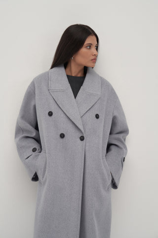 Galia Textured Wool Blend Oversized Coat Grey