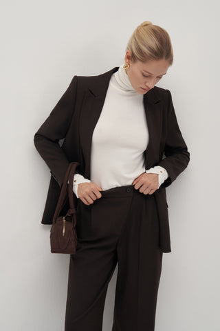 Private Edition Double Breasted Blazer & Cross Trousers Set Dark Brown