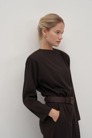 Private Edition Blouse & Everyday Trousers Set Dark Brown