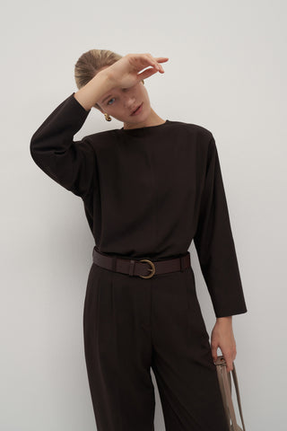 Private Edition Blouse & Everyday Trousers Set Dark Brown