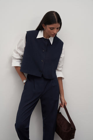 Private Edition Button Detail Vest & Carrot Trousers Set Navy Blue
