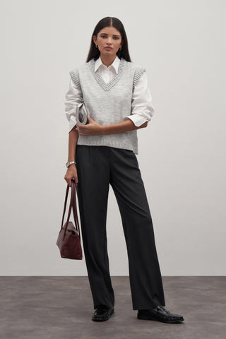 Gray V-Neck Knit Sweater