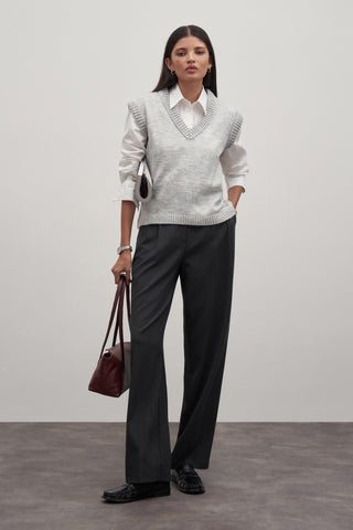 Gray V-Neck Knit Sweater