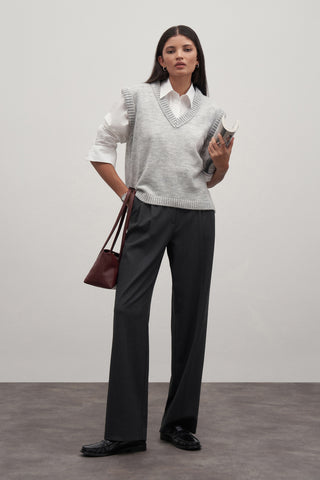 Gray V-Neck Knit Sweater