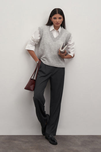 Gray V-Neck Knit Sweater