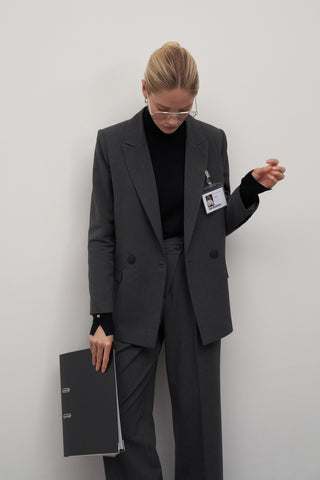 Private Edition Double Breasted Blazer & Cross Trousers Set Anthracite