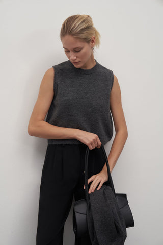Anthracite Wool Basic Sweater Cardigan Sweater Set