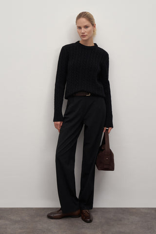 Leta Knit Detail Fitted Sweater Black