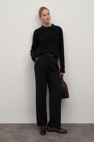 Leta Knit Detail Fitted Sweater Black