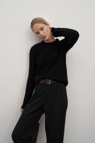 Leta Knit Detail Fitted Sweater Black