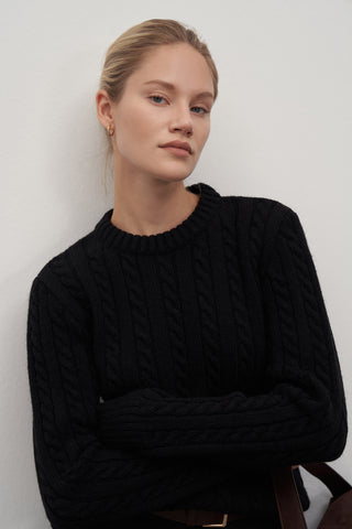 Leta Knit Detail Fitted Sweater Black