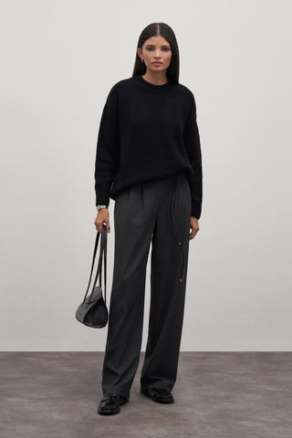 Black Wool Blend Knitted Oversised Pullover