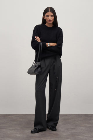 Black Wool Blend Knitted Oversised Pullover