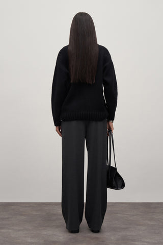 Black Wool Blend Knitted Oversised Pullover