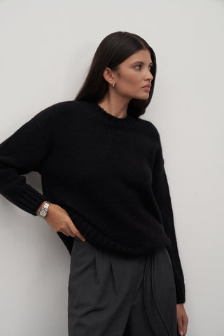 Black Wool Blend Knitted Oversised Pullover