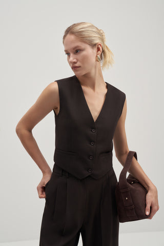 Private Edition Blazer Vest Palazzo Trousers Set Bitter Coffee