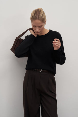 Black Basic Woollen Knit Sweater