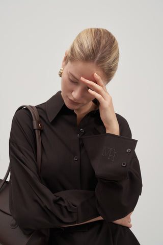 Private Edition Embroidery Detailed Oversized Shirt Dark Brown