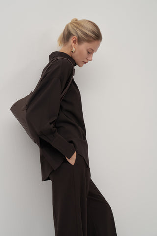 Private Edition Embroidery Detailed Oversized Shirt Dark Brown