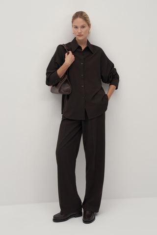 Private Edition Embroidery Detailed Oversized Shirt Dark Brown