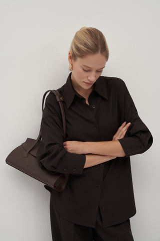 Private Edition Embroidery Detailed Oversized Shirt Dark Brown