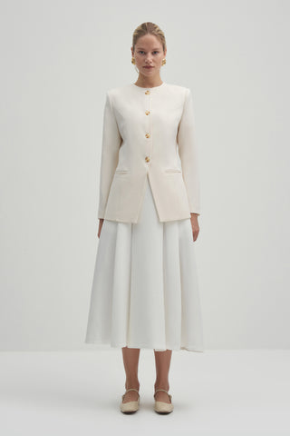 White Midi Skirt with White Flounce