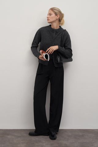 Anthracite Wool Basic Sweater Cardigan Sweater Set