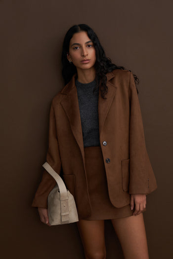 Double Button Suede Jacket Coffee Brown
