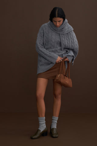 Leta Scarf Detail Knitted Oversized Sweater Grey