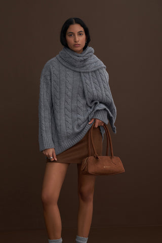 Leta Scarf Detail Knitted Oversized Sweater Grey