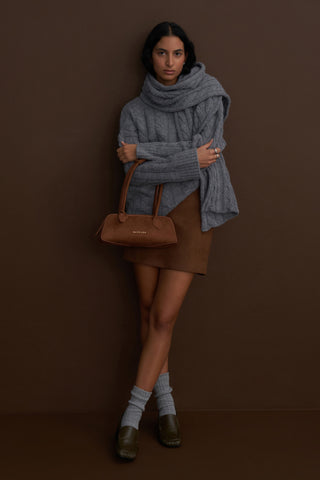 Leta Scarf Detail Knitted Oversized Sweater Grey
