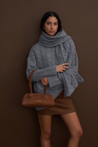 Leta Scarf Detail Knitted Oversized Sweater Grey