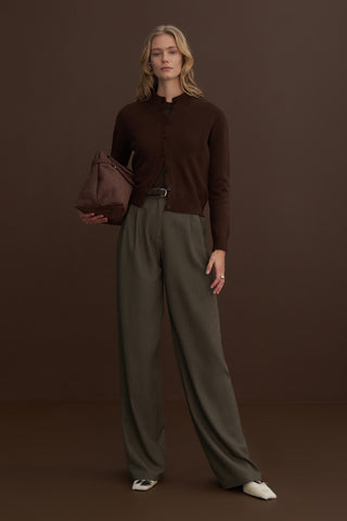 Wool Basic Knit Cardigan Coffee Brown
