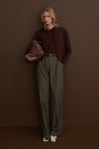 Wool Basic Knit Cardigan Coffee Brown