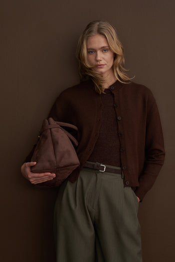 Wool Basic Knit Cardigan Coffee Brown