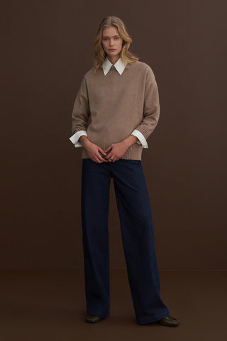 Crew Neck Wool Blend Sweater Mink