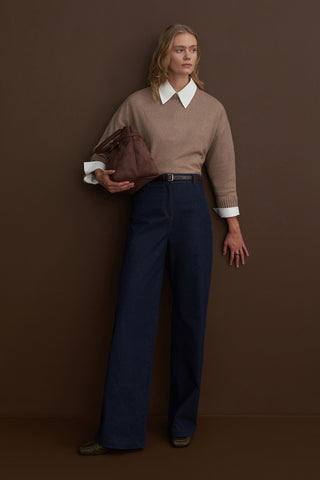 Crew Neck Wool Blend Sweater Mink