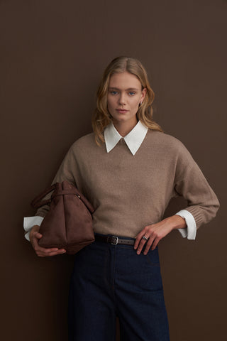 Crew Neck Wool Blend Sweater Mink