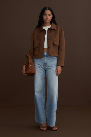 Crop Suede Jacket Coffee Brown