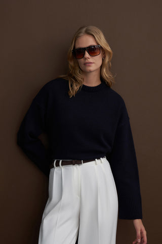Oversized Crew Neck Sweater Navy Blue