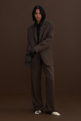 Limited Edition Oversized Blazer Palazzo Trousers Set Dark Brown